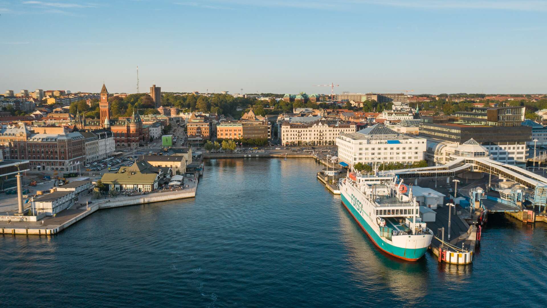 A bird's eye wiev of the harbour in Helsingborg.