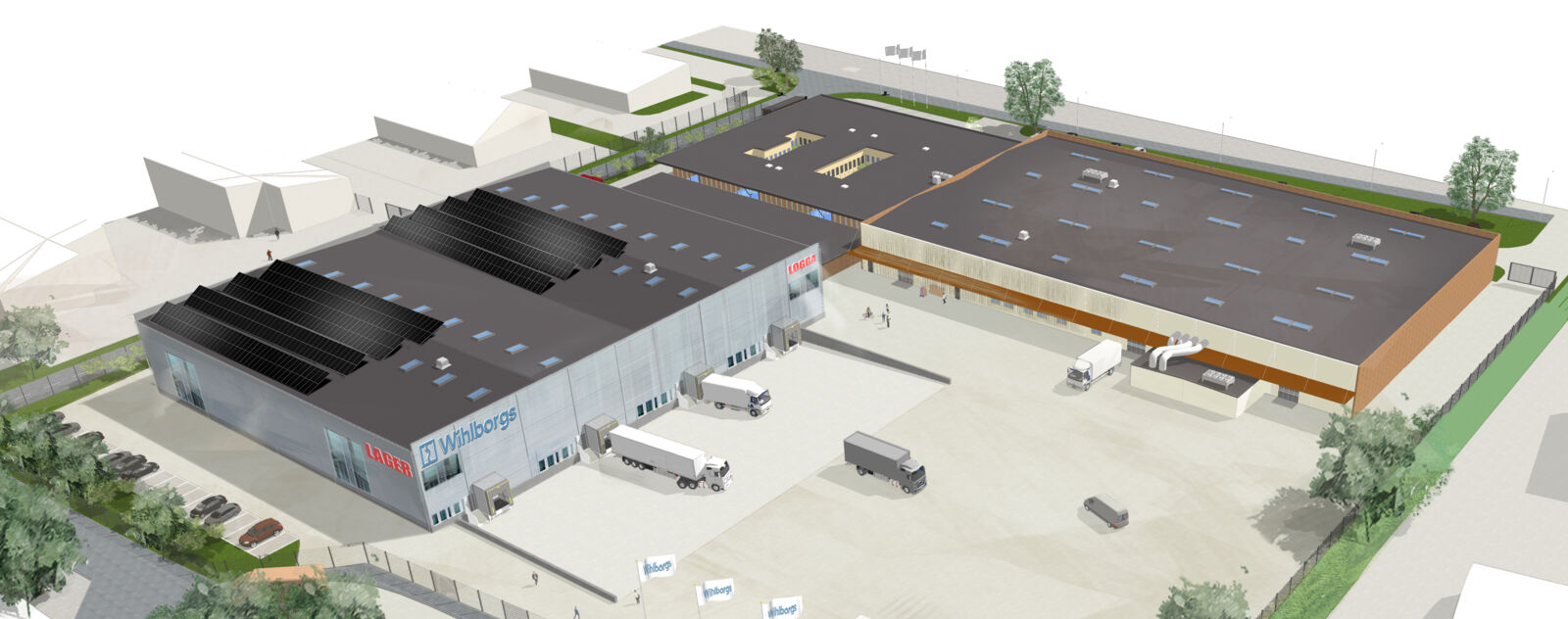 Visualization of Spännbucklan, a highly flexible logistics facility.